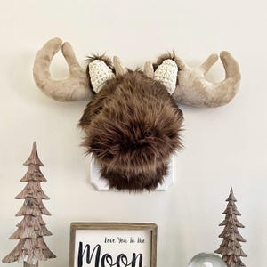 Moose Plush Wall Mount with Faux Fur for Woodland Nursery