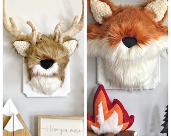 Plush Deer Wall Decor and Fox - Faux Taxidermy Woodland Nursery By ClaraLoo Creations