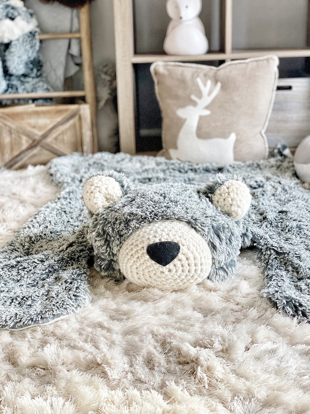 Nursery Bear Rug, Regular Size Grey Frosted Minky, Decorative Rug Kids