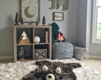 Brown Bear Rug in Faux Fur for Camping Nursery Decor
