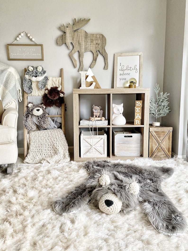 Small Grey Grizzly Bear Rug Woodland Nursery - Etsy Australia