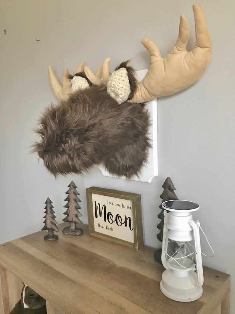 Moose head Wall Mount, Moose Nursery decor Woodland Nusery, Moose head stuffed, Mountain Nursery image 3