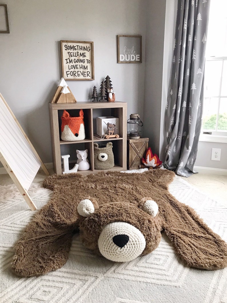 Bear Rug /Large Cappuccino Minky Faux Bear Rug / woodland nursery / Baby room decor / animal playmat image 5