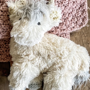 White Highland Cow Plush. Stuffed animal nursery decor. Soft highland cow baby gift. Christmas highland cow stuffie. Crochet cow gift. image 4