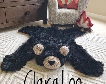 Bear rug blanket, small size black minky bear plush, woodland Nursery decor by ClaraLoo