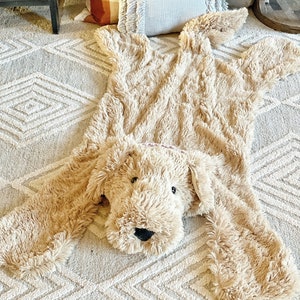 Golden Retriever Welpen Teppich fürs Kinderzimmer | Weicher Plüsch-Hundeteppich für's Kinderzimmer