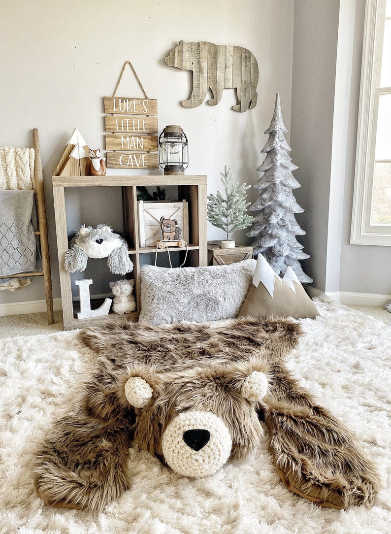 Regular size Cappuccino Grizzly Bear Rug camping room, plush animal ClaraLoo image 1