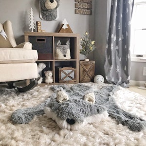 Tapis loup, tapis renard gris, tapis pour chambre d'enfant des bois image 2