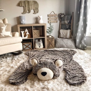 LARGE Brown Frosted Minky Bear Rug | Woodland Nursery Rug