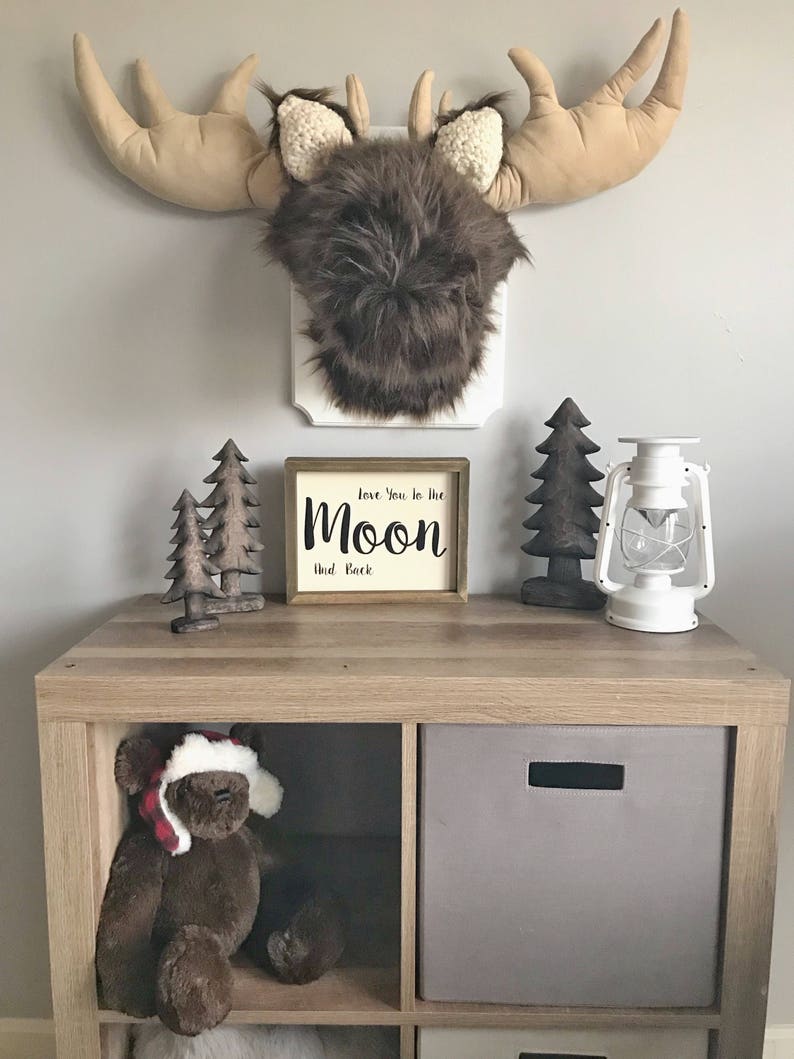 Moose head Wall Mount, Moose Nursery decor Woodland Nusery, Moose head stuffed, Mountain Nursery image 1