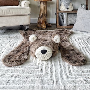 Cappuccino Bear Rug in Faux Fur for Woodland Nursery