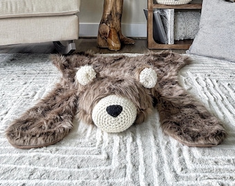 Cappuccino Bear Rug in Faux Fur for Woodland Nursery
