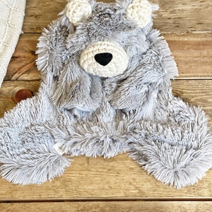 Bear Lovey size bear rug, Grey Minky bear blanket woodland nursery decor by ClaraLoo image 5
