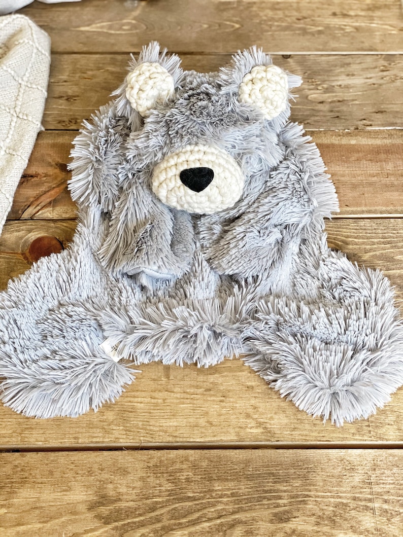 Bear Lovey size bear rug, Grey Minky bear blanket woodland nursery decor by ClaraLoo image 5