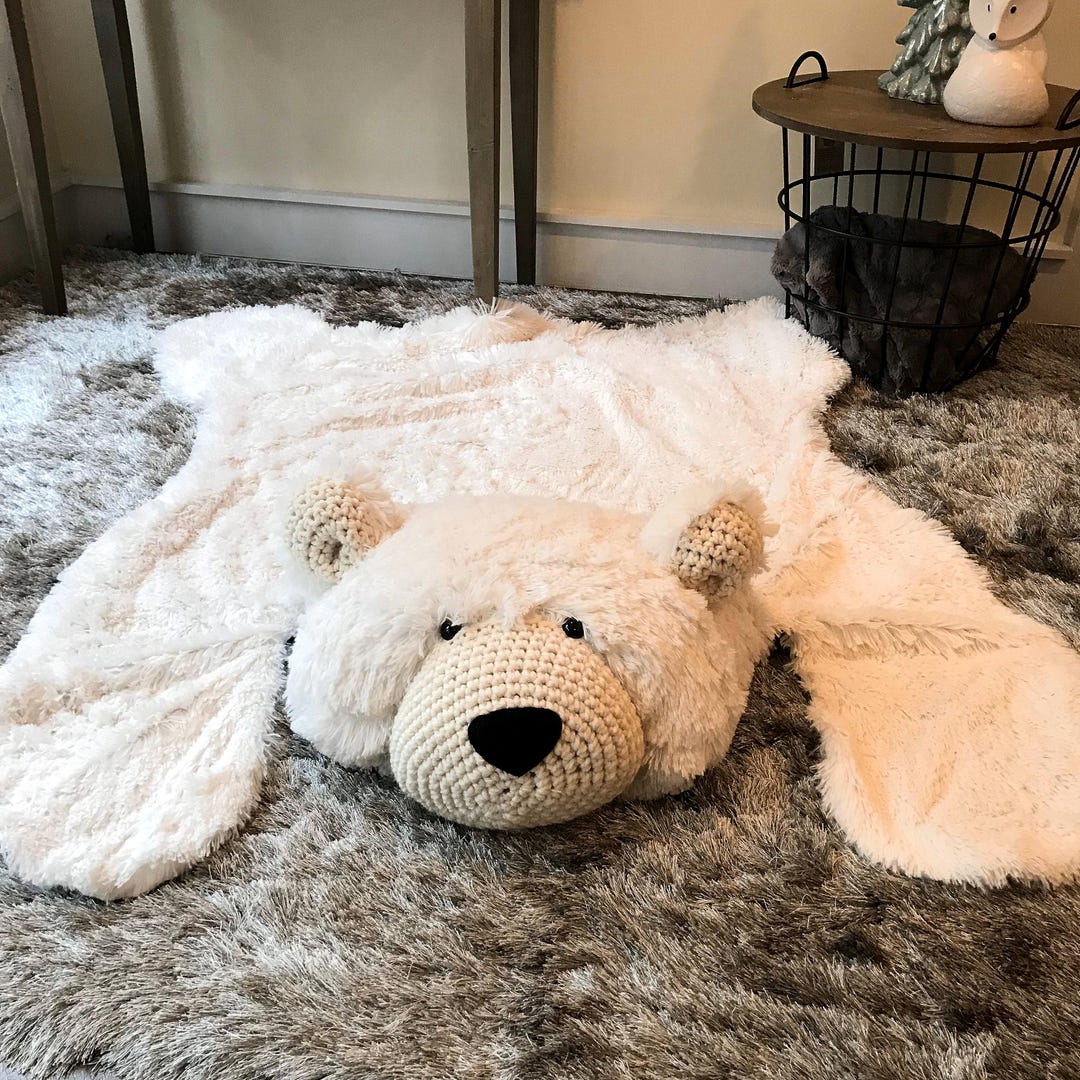 Large Polar Bear Rug in Faux Fur for Winter Mountain Nursery Decor