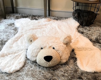Large Polar Bear Rug in Faux Fur for Winter Mountain Nursery Decor