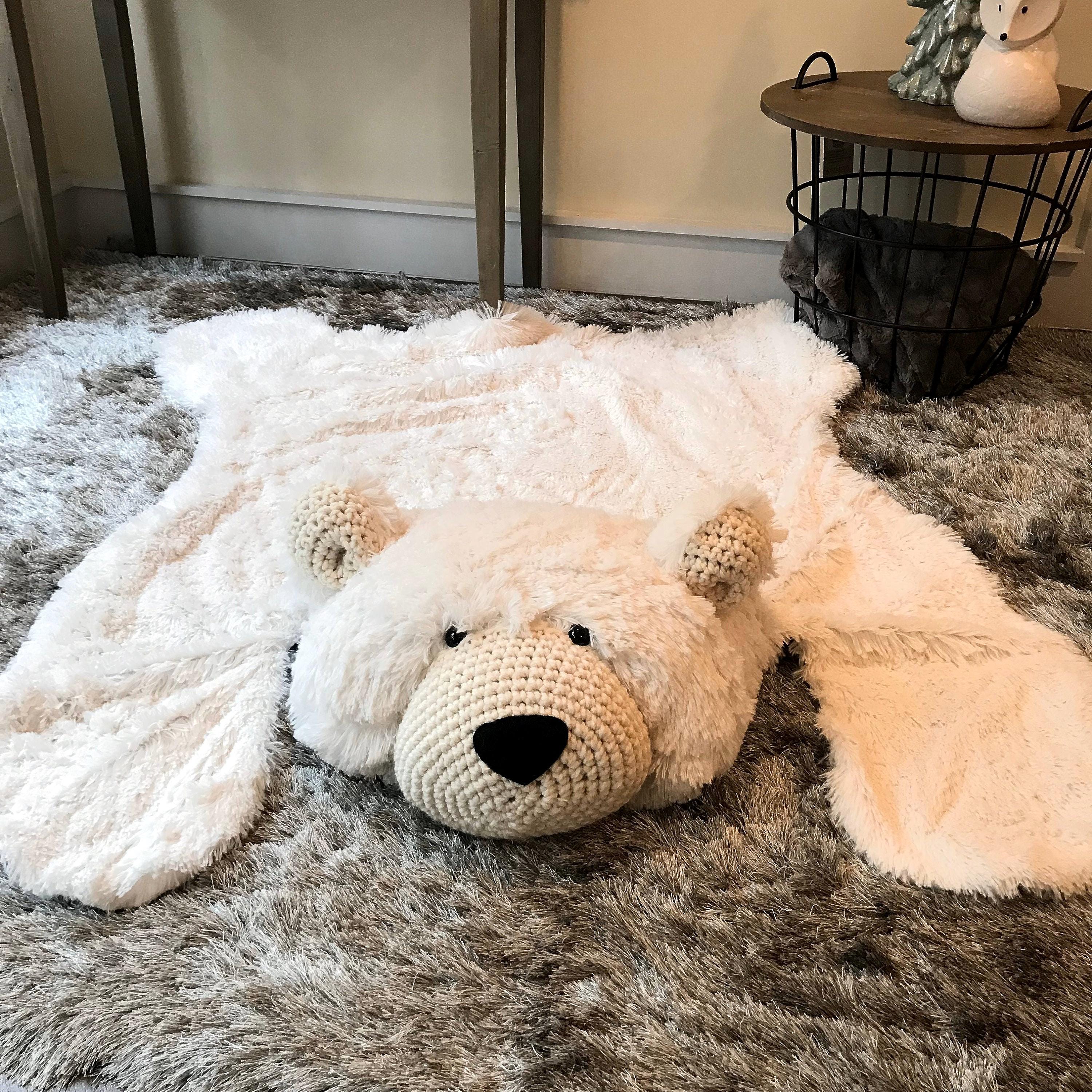 Large Polar Bear Rug in Faux Fur for Winter Mountain Nursery Decor
