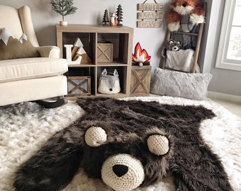 EXTRA LARGE Brown Grizzly Bear Rug - Nursery Decor