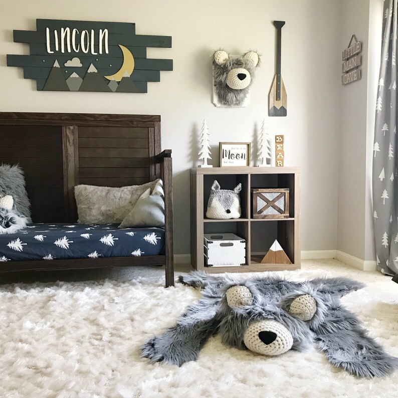 Woodland Nursery Bear Rug Regular Grey Grizzly Bear Rug Etsy