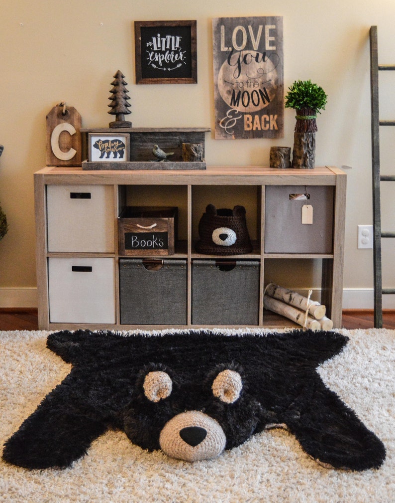 Nursery Bear Rug Large Black Minky Bear Rug Camping Nursery Etsy