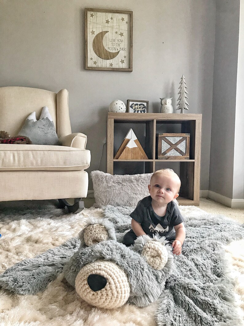 Bear rug nursery Regular Size Grey Minky mountain nursery Etsy