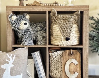 Tan Fox Basket | Crochet Basket Nursery Decor | ClaraLoo Creations