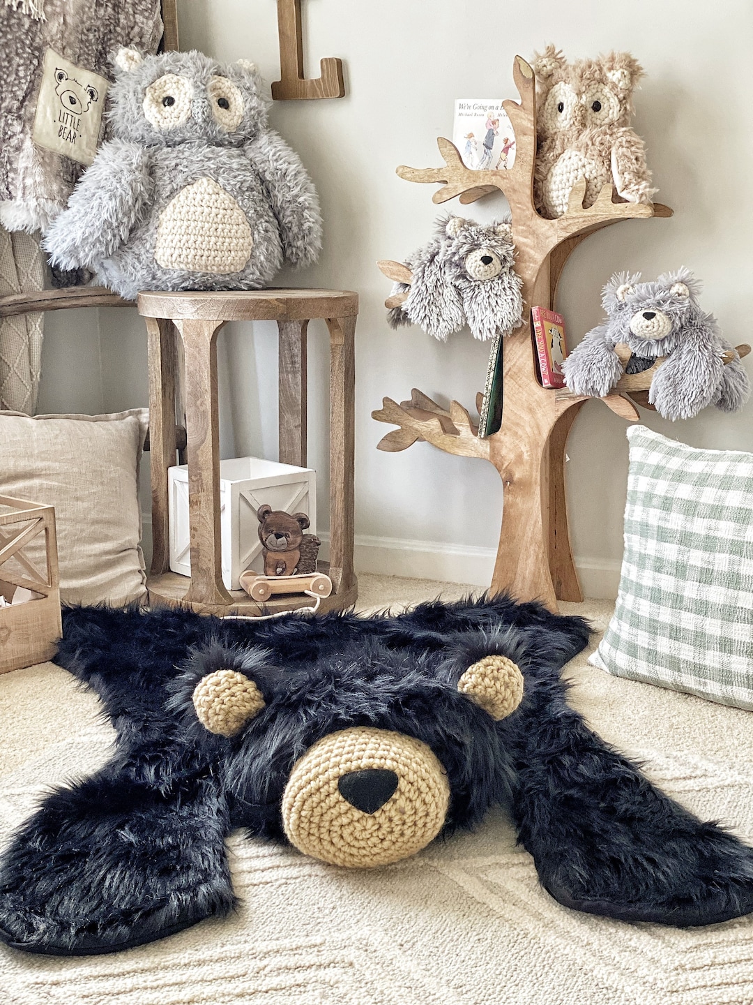 Black Bear Woodland Nursery Accent Rug Plush Bear Rug Etsy