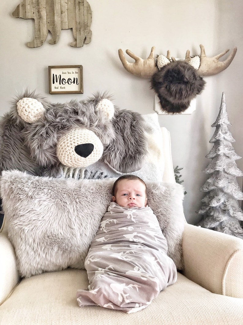 Woodland Nursery Bear Rug Regular Grey Grizzly Bear Rug Etsy Canada