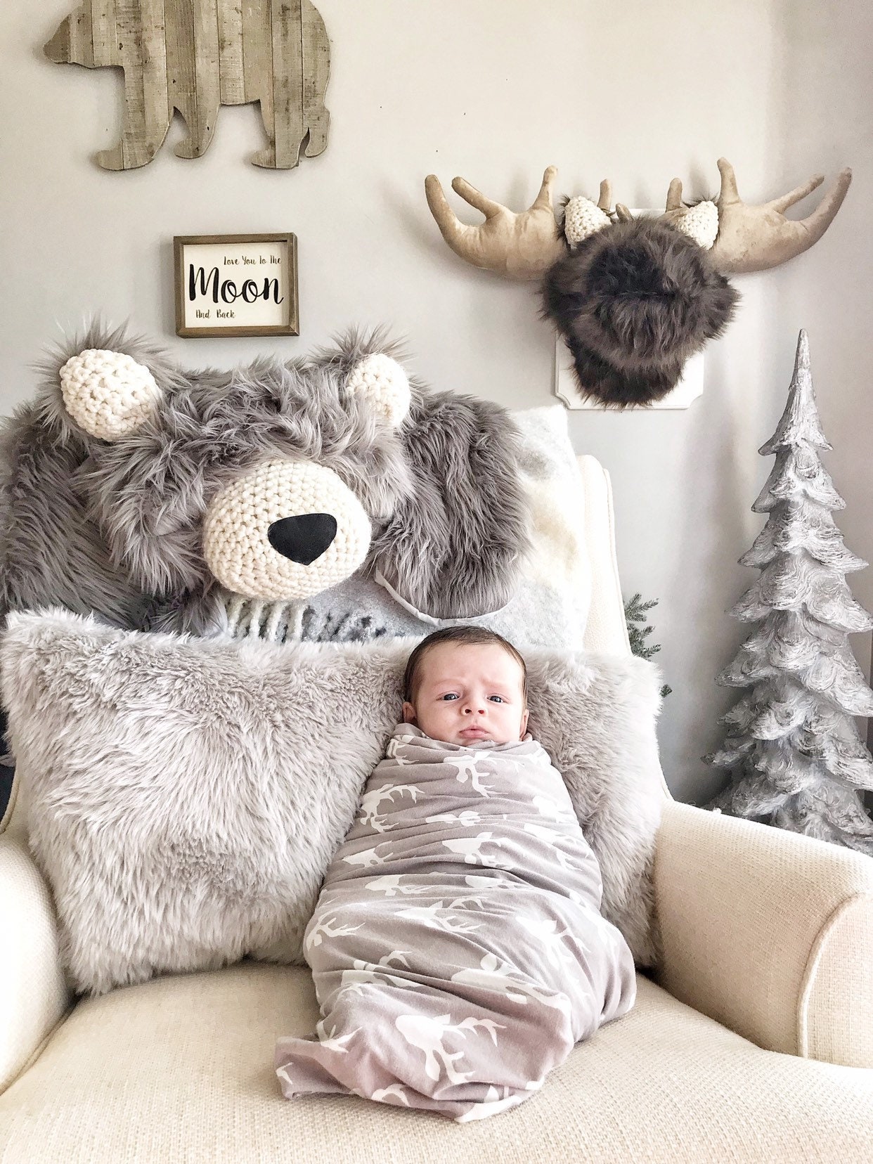 Woodland Nursery Bear Rug Grey Grizzly Bear Rug Regular Etsy