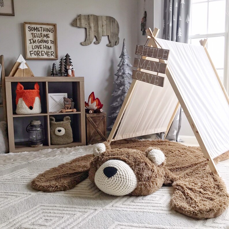 Bear Rug /Large Cappuccino Minky Faux Bear Rug / woodland nursery / Baby room decor / animal playmat image 6