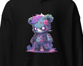 Scary Teddy Bear Hoodie for Friend Sweatshirt Zombie Teddybear Hooded Sweat Shirt Street Wear Spooky Halloween Clothing Cute Zombie Bear