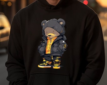 Street Wear Teddy Bear Sudadera con capucha Streetwear TeddyBear con zapatillas y ropa urbana Sudadera con capucha Oso en ropa de calle Hip Hop Fresh