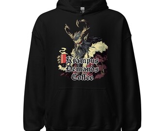 Krampus Demands Coffee Hoodie | Funny Christmas Hooded Sweatshirt