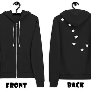 Big Dipper Zip Up Hoodies Alaska Flag Black Hooded Sweatshirt North Star Printed on Sleeve