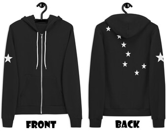 Big Dipper Zip Up Hoodies Alaska Flag Black Hooded Sweatshirt North Star Printed on Sleeve