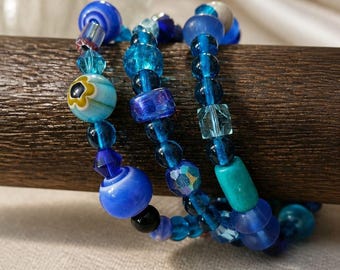 Blue Multi-Bead 3 Piece Stack Bracelet - Women Jewelry