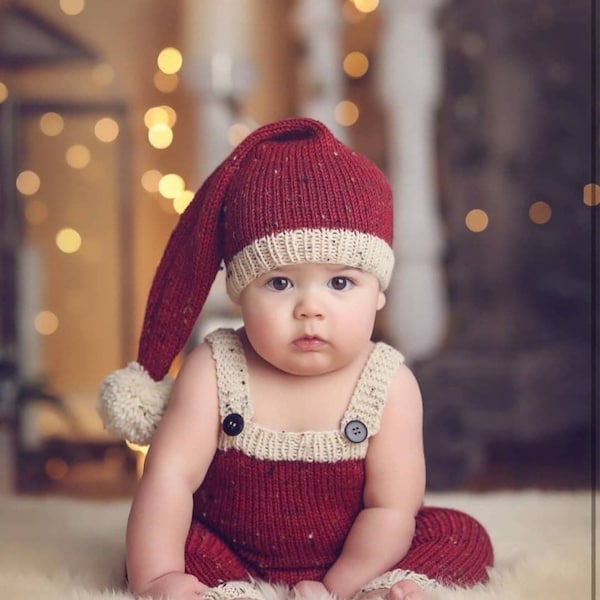 Christmas newborn outfit/romper and santa hat/Christmas photography props/santa suit and hat/santa overalls /sitter santa outfit/sitter xmas