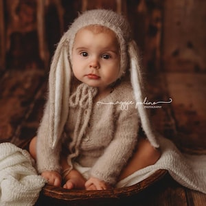 Bunny hat/newborn bunny hat/newborn bunny outfit/newborn photography props/newborn clothes/knitted romper/sitter boy/sitter girl props