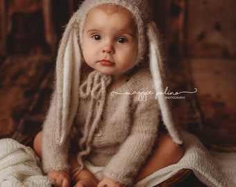 Bunny hat/newborn bunny hat/newborn bunny outfit/newborn photography props/newborn clothes/knitted romper/sitter boy/sitter girl props