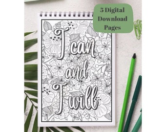 5 Unique Zen Mindful Anxiety Relaxation Inspirational Quote Adult Coloring Book Digital Download