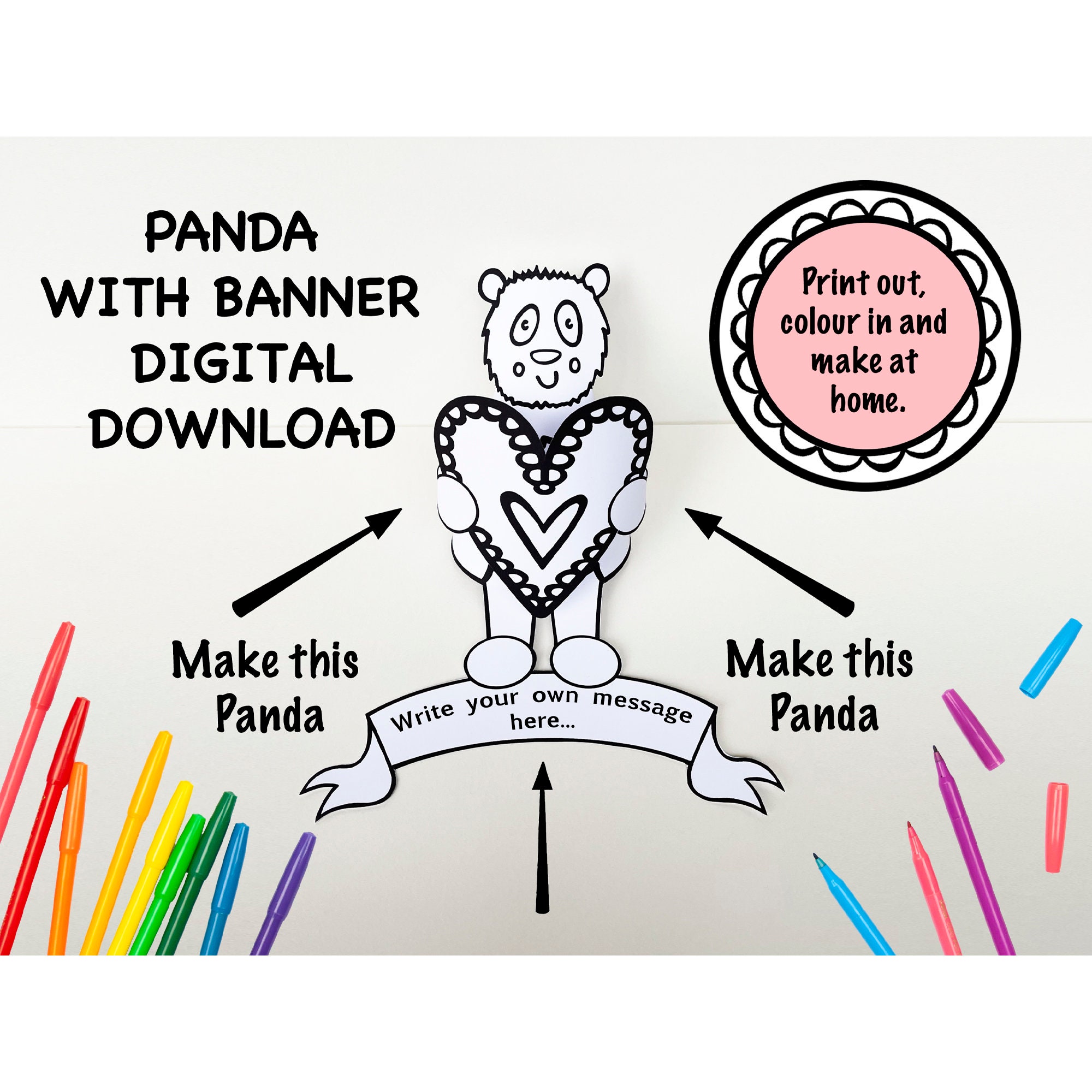 PANDA WITH BANNER Digital Download Print at Home, Colour in and Make ...
