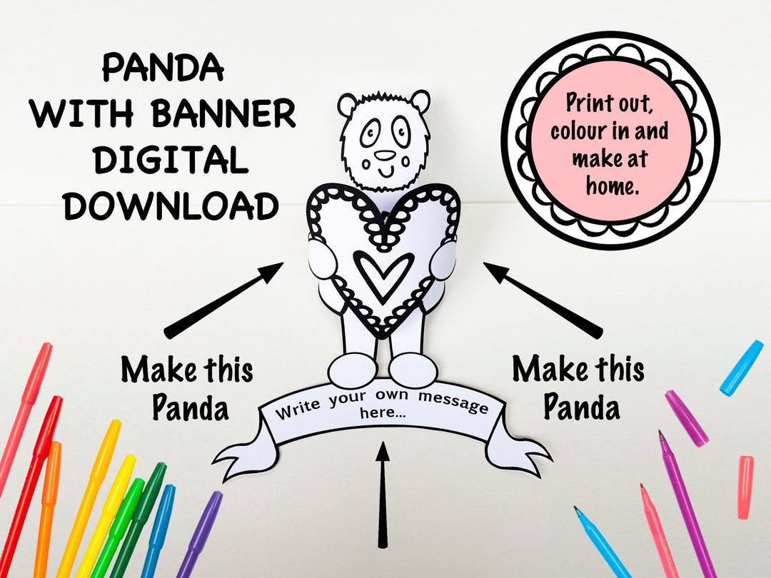 PANDA WITH BANNER Digital Download Print at Home Colour - Etsy