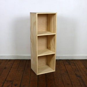 PINE Three Cube Wood Bookshelf Finished/Unfinished Modern Apartment Minimalist Storage Furniture image 1