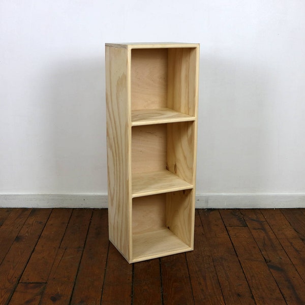 PINE Three Cube Wood Bookshelf Finished/Unfinished Modern Apartment Minimalist Storage Furniture