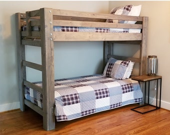 Solid White Pine Twin Bunk Bed - Modern Wood Bedroom Furniture