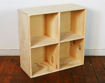 PINE 2x2 Cube Shelf Record Storage Bookcase Finished Unfinished Modern Minimalist Wood Furniture