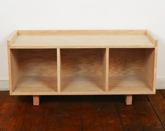 OAK Three Cube Bench/Entertainment Center Finished/Unfinished Modern Minimalist Wood Storage Furniture