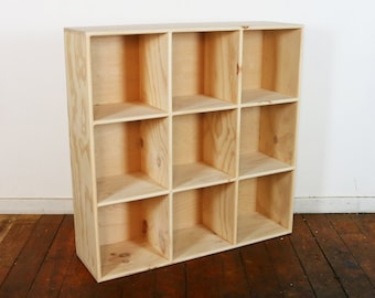 PINE 3x3 Cube Shelf Record Storage Bookcase Finished/Unfinished Modern Minimalist