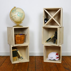 PINE Six Cube Wood Bookshelf Finished/Unfinished Modern Apartment Minimalist Storage Furniture image 6