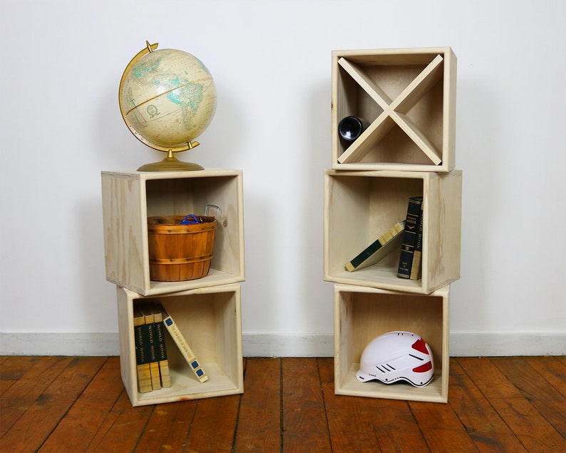 PINE Six Cube Wood Bookshelf Finished/Unfinished Modern Apartment Minimalist Storage Furniture image 6